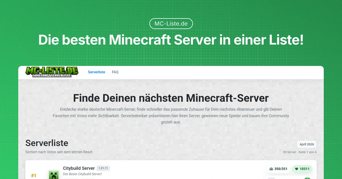 Minecraft 26.1.2 Server Deutsch | Serverliste & Votes - MC-Liste.de